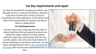 Car key requirements and repair