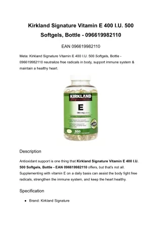 kirkland signature vitamin e 400 i u 500
