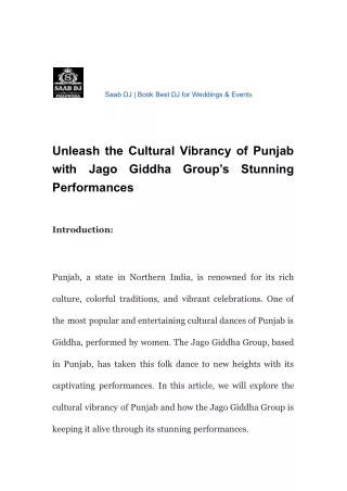 Experience the Cultural Vibrancy of Punjab with Jago Giddha Group's Stunning Per