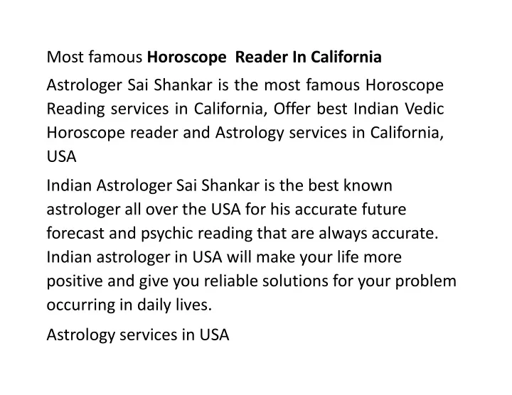 most famous horoscope reader in california