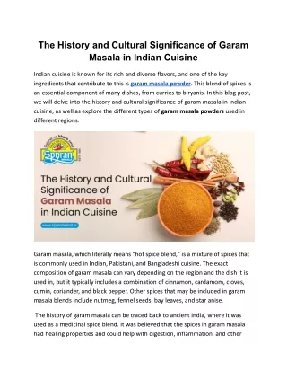 The History and Cultural Significance of Garam Masala in Indian Cuisine