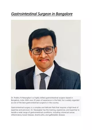 Gastrointestinal Surgeon in Bangalore