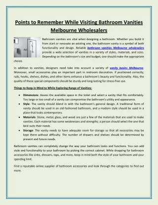 Points to Remember While Visiting Bathroom Vanities Melbourne Wholesalers