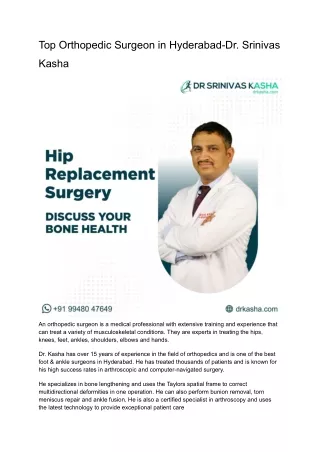 Top Orthopedic Surgeon in Hyderabad-Dr. Srinivas Kasha