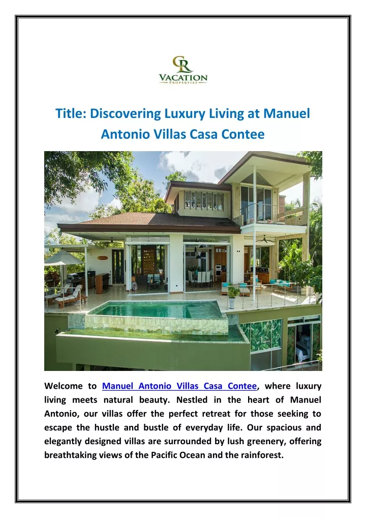 title discovering luxury living at manuel antonio