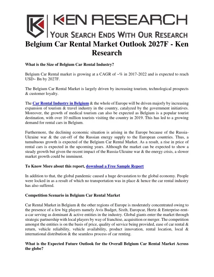 belgium car rental market outlook 2027f