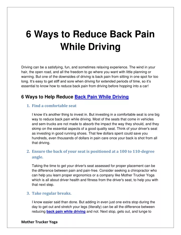 6 ways to reduce back pain while driving