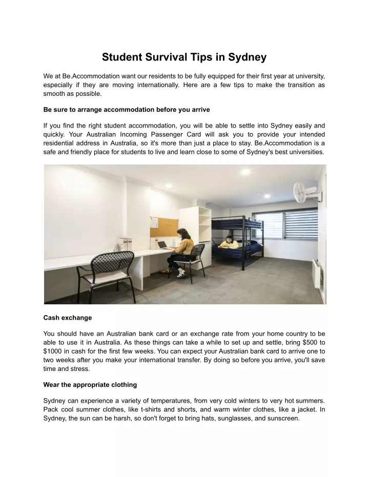 student survival tips in sydney