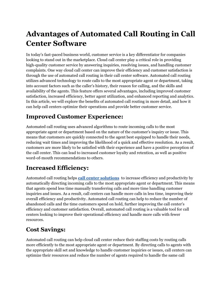 advantages of automated call routing in call