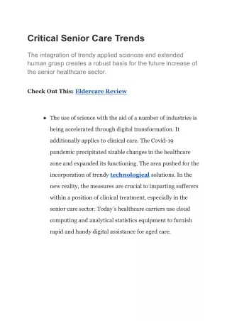 Critical Senior Care Trends