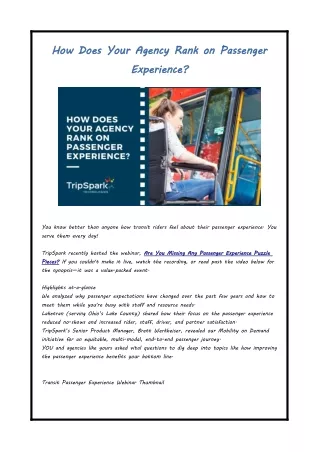 How Does Your Agency Rank on Passenger Experience?