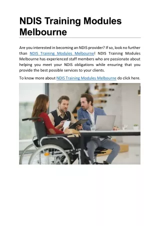 NDIS Training Modules Melbourne