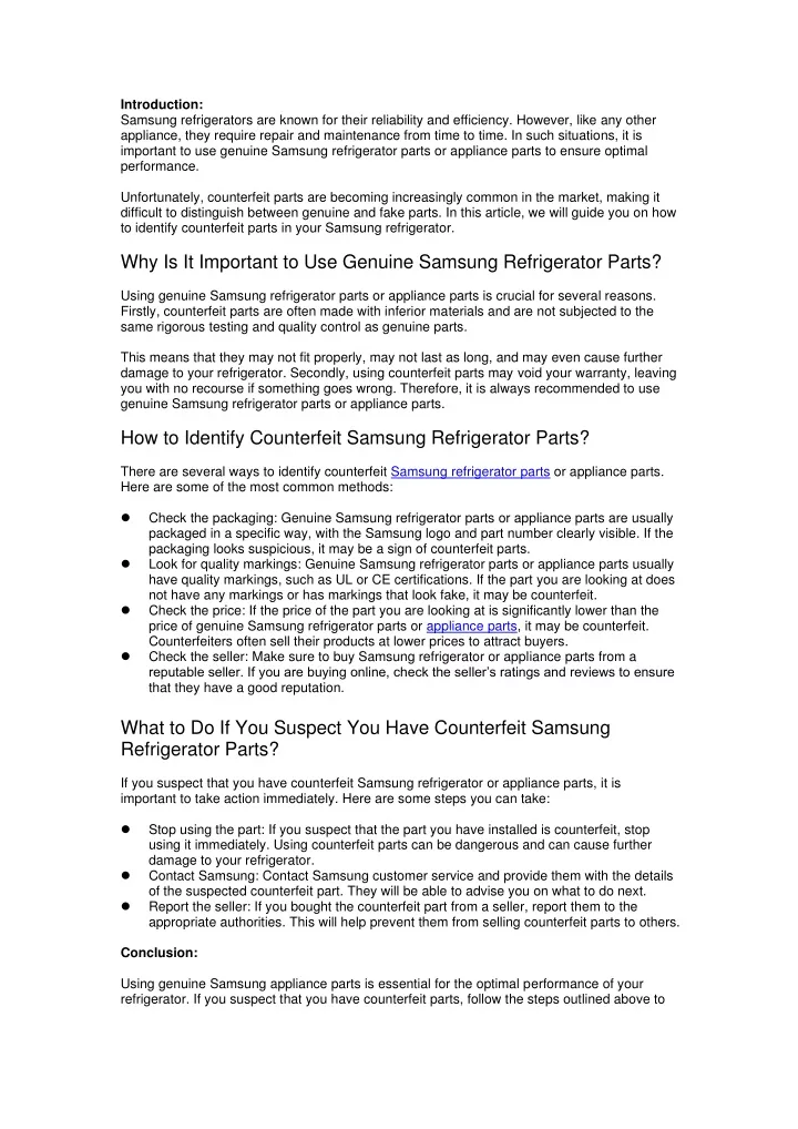 PPT Samsung Refrigerator Parts PowerPoint Presentation, free download