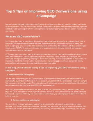 Top 5 Tips on Improving SEO Conversions using a Campaign