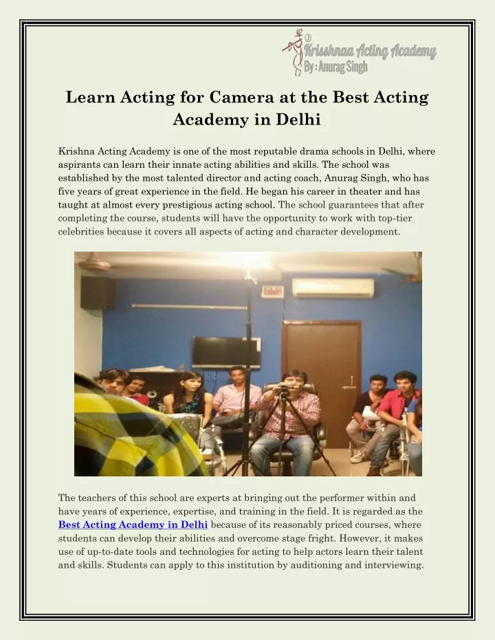 learn acting for camera at the best acting