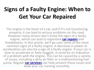 signs of a faulty engine when to get your car repaired