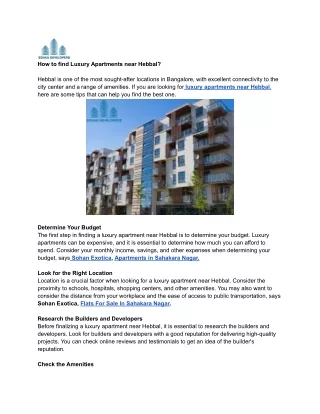 how to find luxury apartments near hebbal