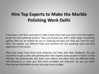 Hire Top Experts to Make the Marble Polishing Work Delhi