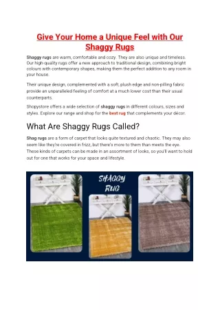 Give Your Home a Unique Feel with Our Shaggy Rugs
