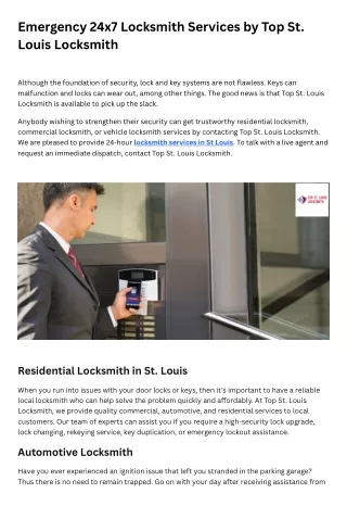 Emergency 24x7 Locksmith Services by Top St. Louis Locksmith