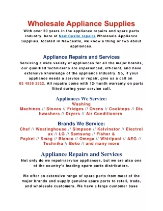 newcastlerepairs | Wholesale Appliance Supplies | Appliance Repairs and Services