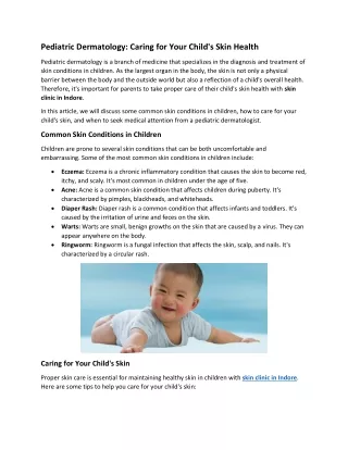 Pediatric Dermatology Caring for Your Child's Skin Health