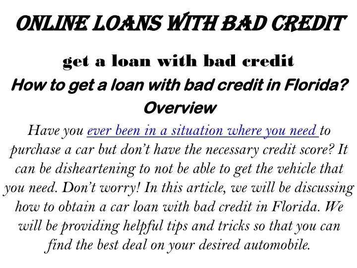 online loans with bad credit