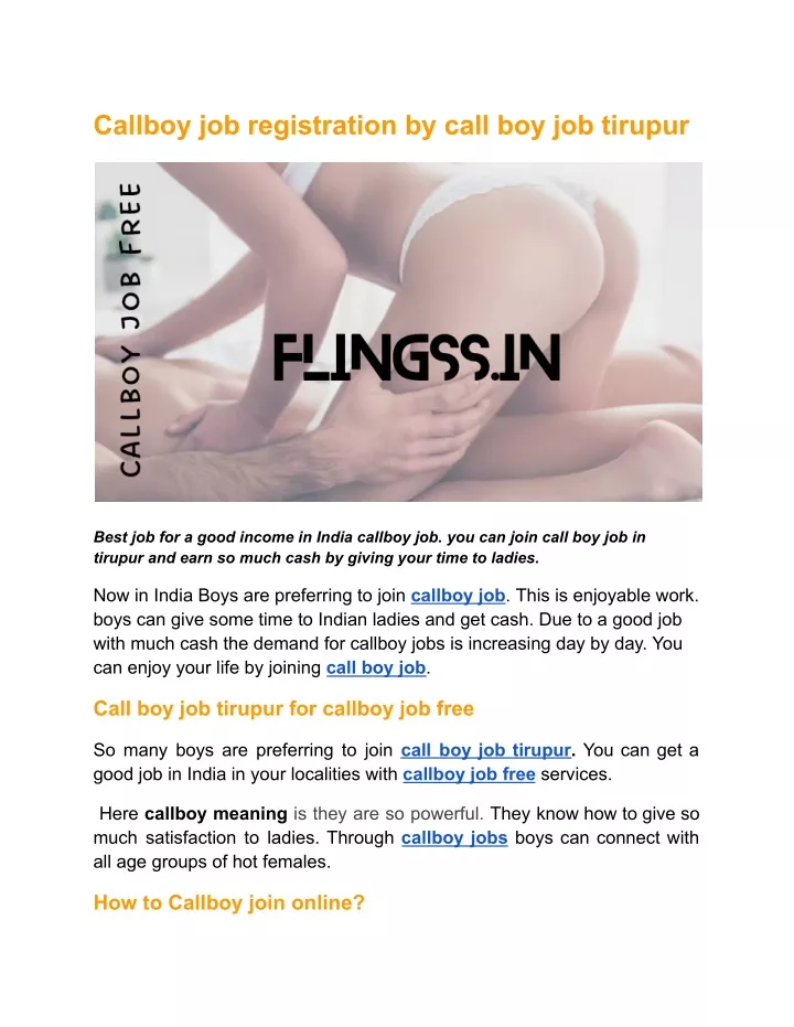 callboy job registration by call boy job tirupur