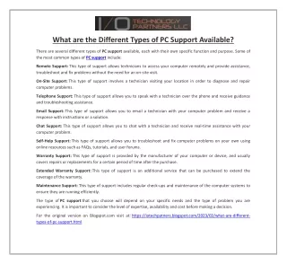 What are the Different Types of PC Support Available?