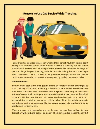 Reasons to Use Cab Service While Traveling