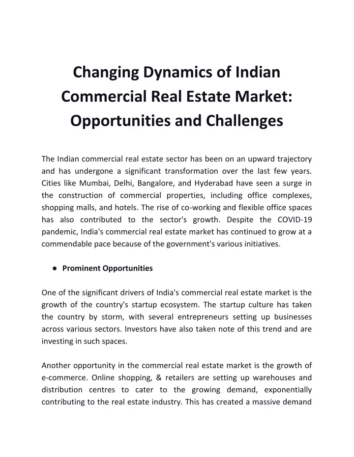 changing dynamics of indian commercial real