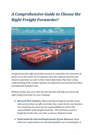 A Comprehensive Guide to Choose the Right Freight Forwarder