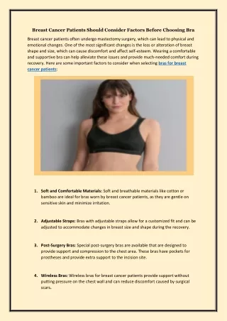 Breast Cancer Patients Should Consider Some Factors Before Choosing Bra