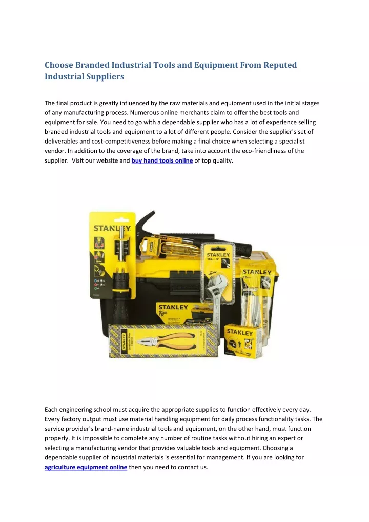 choose branded industrial tools and equipment