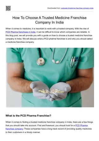How To Choose A Trusted Medicine Franchise Company in India