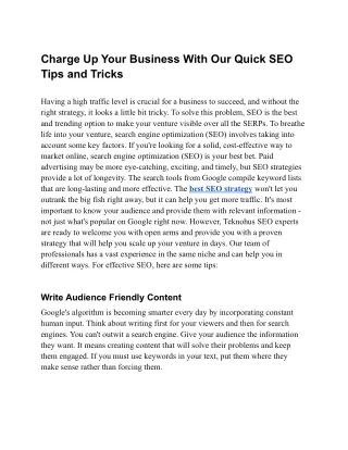 Charge Up Your Business With Our Quick SEO Tips and Tricks