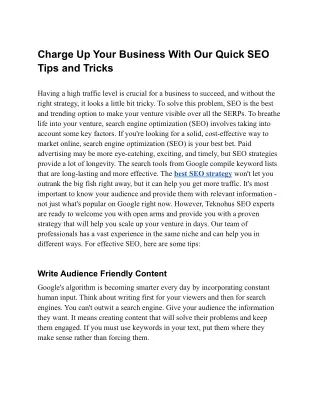 charge up your business with our quick seo tips