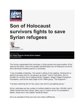 Son of Holocaust survivors fights to save Syrian refugees