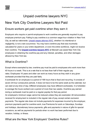 Unpaid wages attorney NYC | Unpaid overtime lawyers NYC