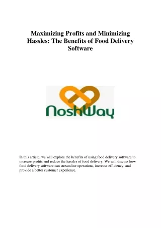 Maximizing Profits and Minimizing Hassles The Benefits of Food Delivery Software