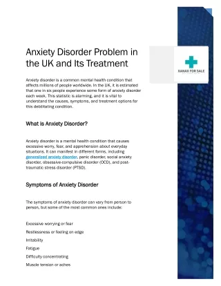 Anxiety Disorder Problem in the UK and Its Treatment