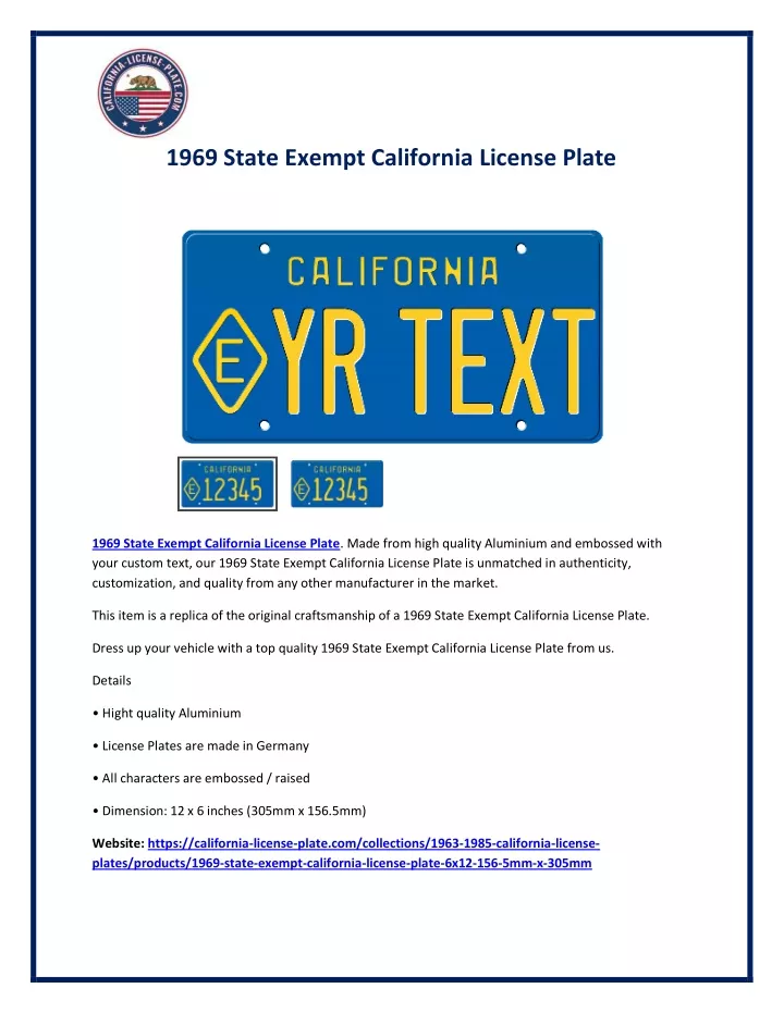 1969 state exempt california license plate