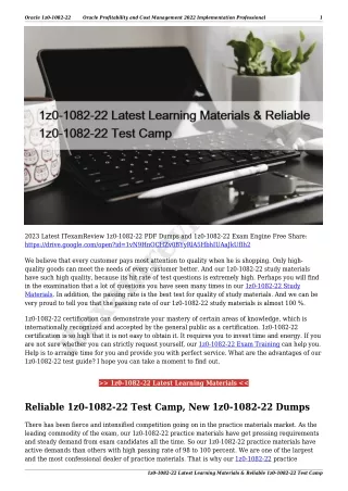 1z0-1082-22 Latest Learning Materials & Reliable 1z0-1082-22 Test Camp