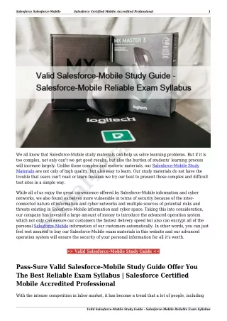 Valid Salesforce-Mobile Study Guide - Salesforce-Mobile Reliable Exam Syllabus