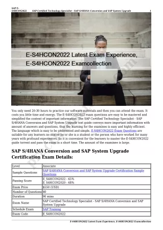 E-S4HCON2022 Latest Exam Experience, E-S4HCON2022 Examcollection