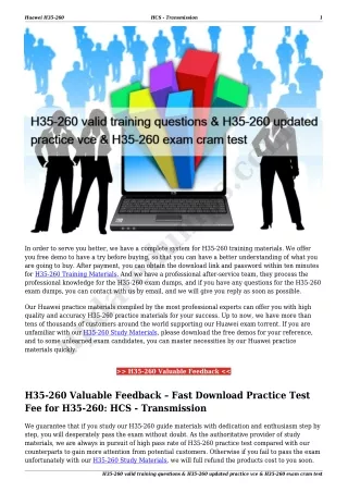 H35-260 valid training questions & H35-260 updated practice vce & H35-260 exam cram test