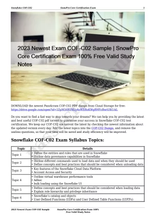 2023 Newest Exam COF-C02 Sample | SnowPro Core Certification Exam 100% Free Valid Study Notes