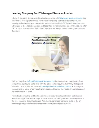 Leading Company For IT Managed Services London