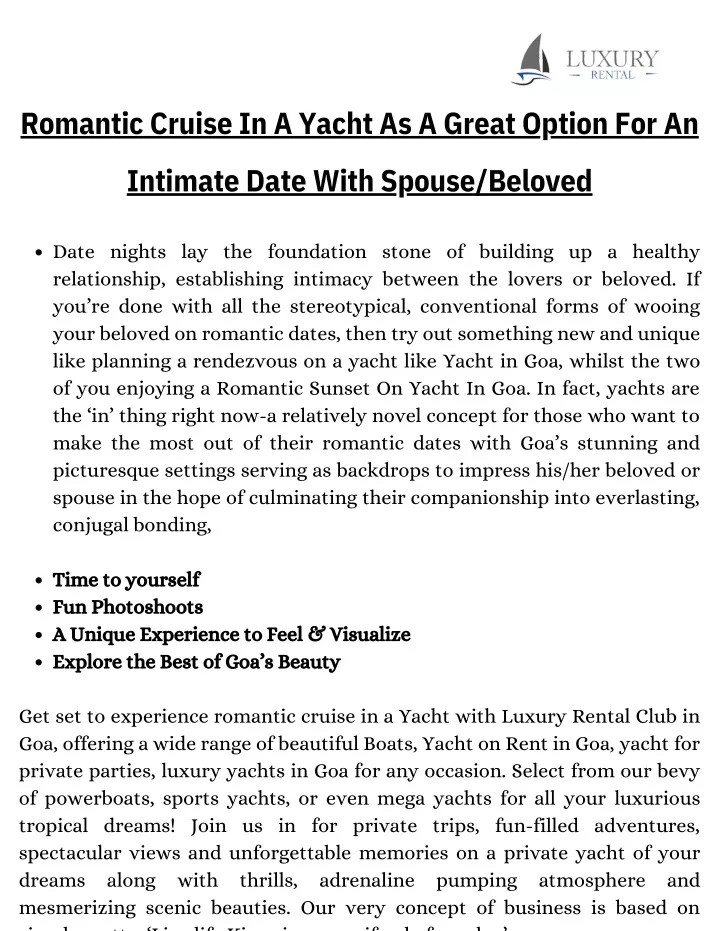 romantic cruise in a yacht as a great option