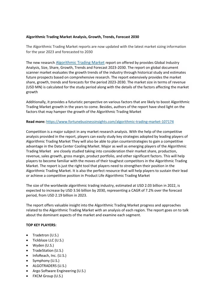 algorithmic trading market analysis growth trends